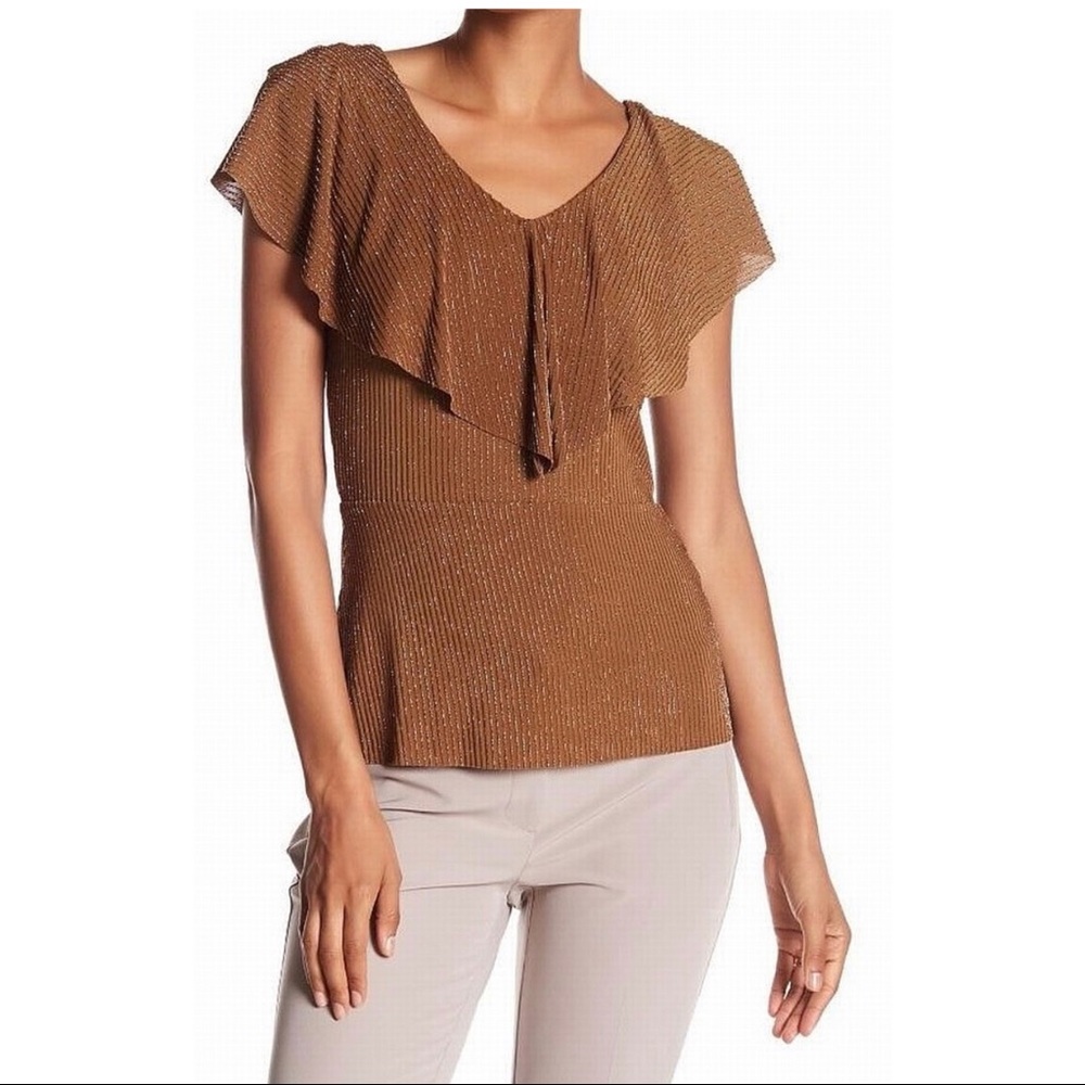 NWT Adrianna Papell Bronze Metallic ruffle top